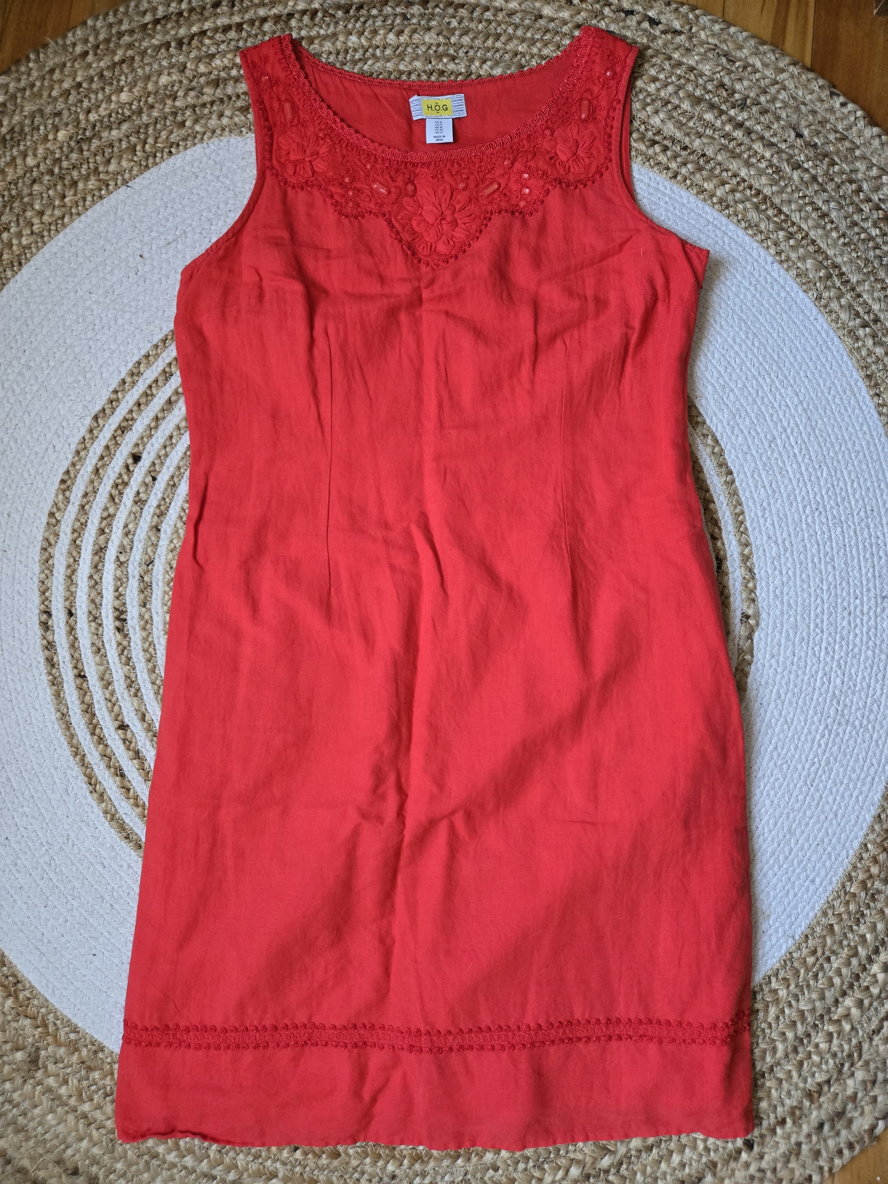 Linen Bright Red Sleeveless Summer Dress Minimalist Boho Chic Quiet Luxury